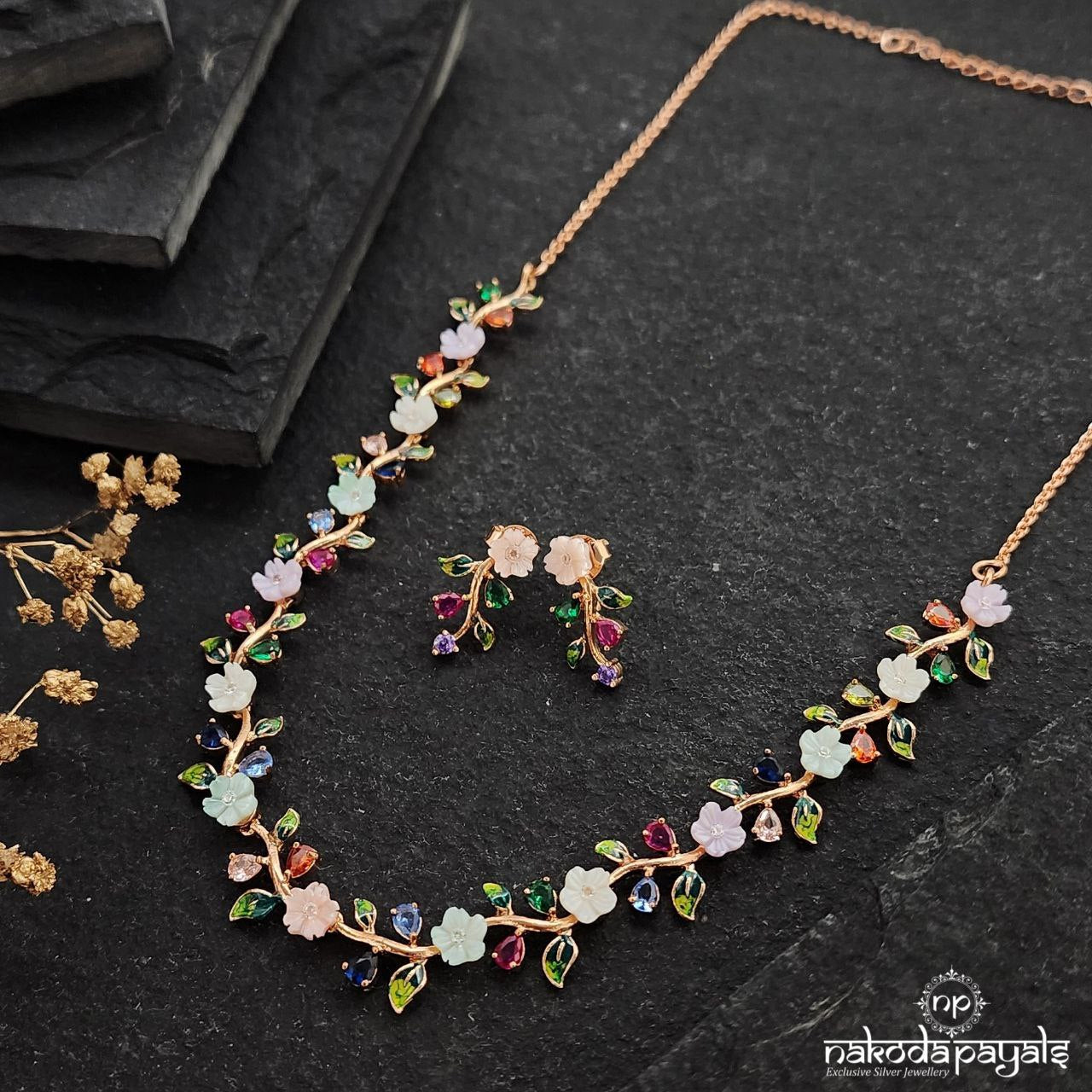 Rose Gold Garden Whisper Neckpiece Set (St3348)