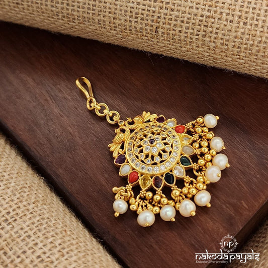 Navarathna Pearled Drop Maang Tika (Gm1002)