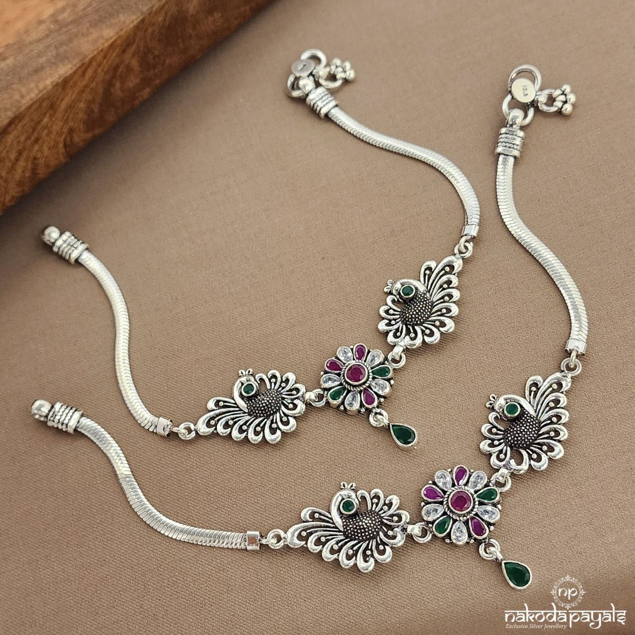 Pink Dot Peacock MultiColor Anklets (A6581)