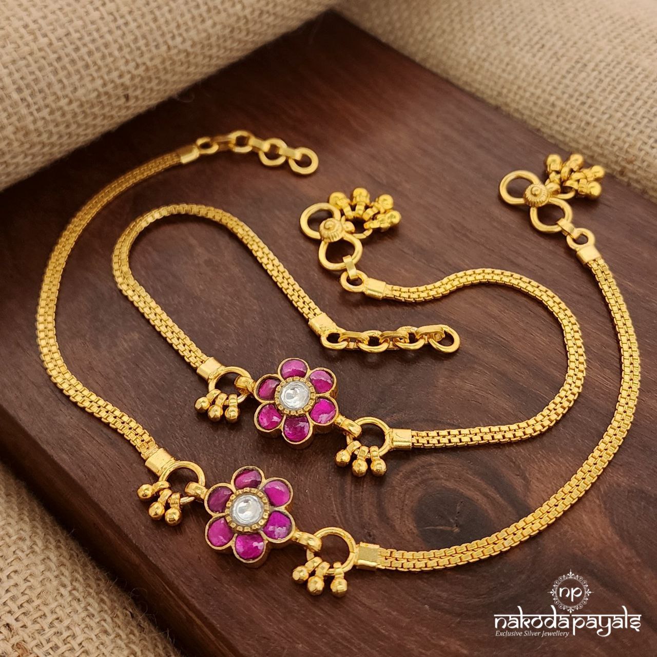 Pink Flower Kundan Anklets(A6383)