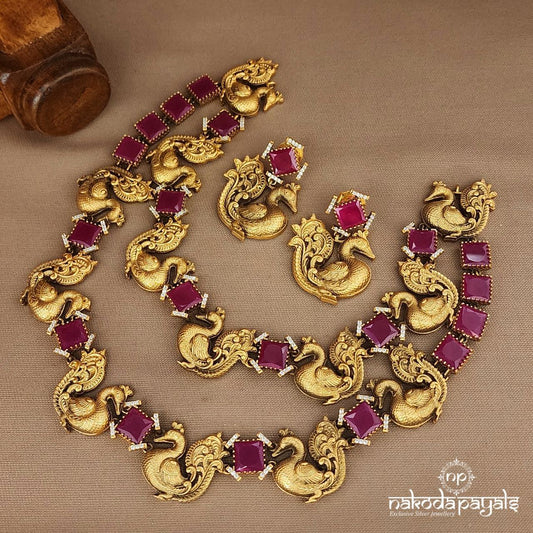 Squarish Peacock Layered Neckpiece With Earrings (Gn9497)