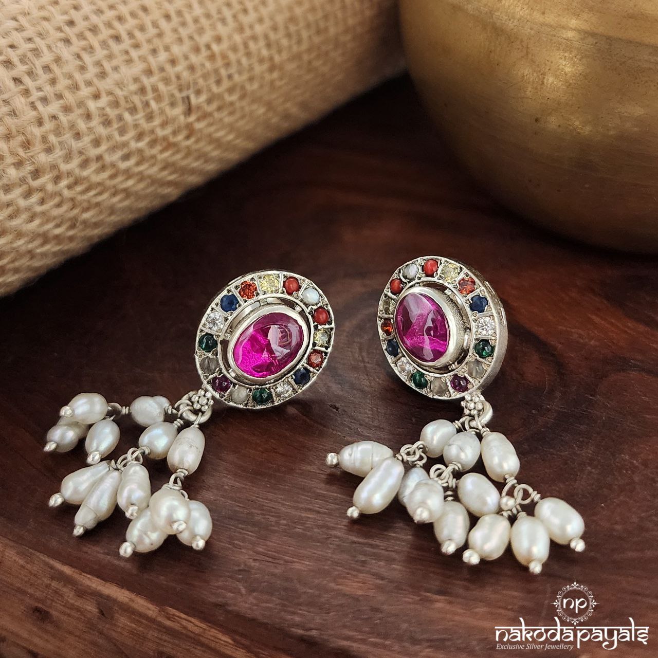 Red Oval Navaratna Studs (S3461)