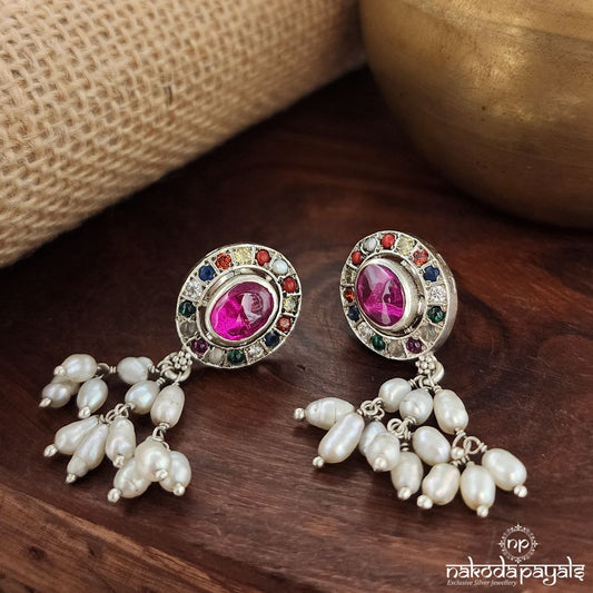 Red Oval Navaratna Studs (S3461)
