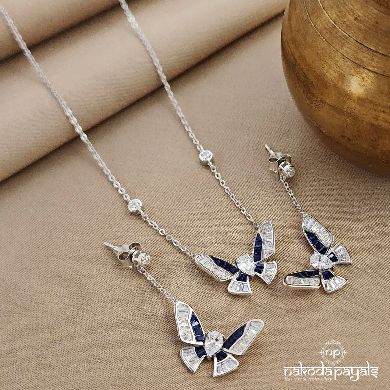 Blue Butterfly Neckpiece With Earrings (St3460)