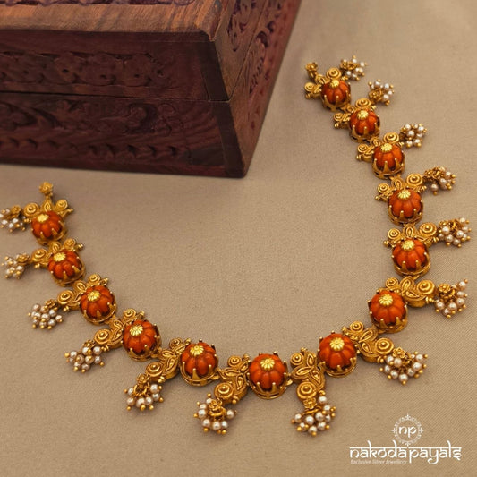 Coral Pearl Drops Neckpiece (Gn10712)
