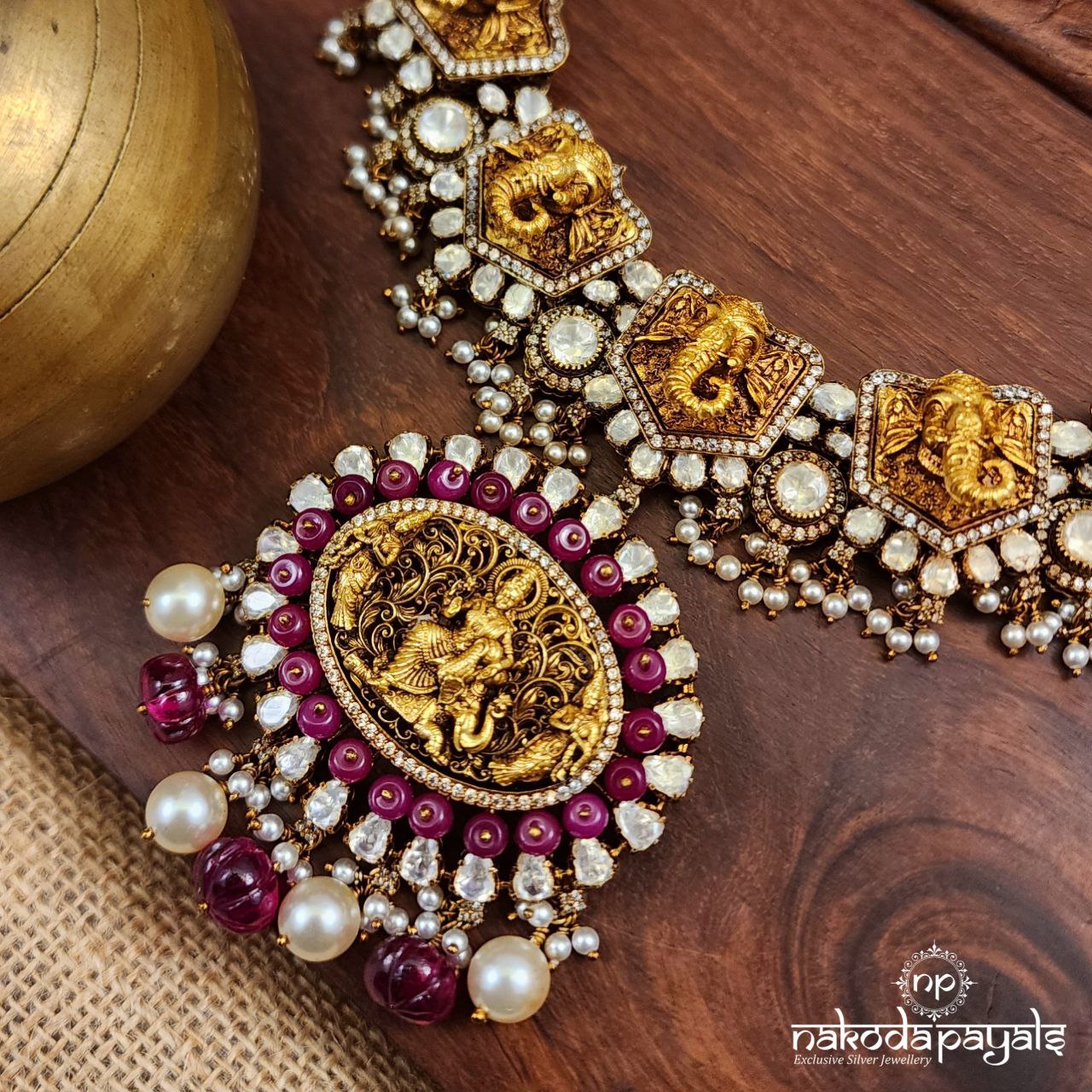 Ganesha Moissanite Neckpiece With Earrings (Gn8593)