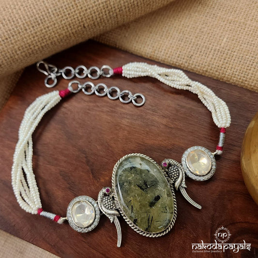 Green Oval Pearled Choker (N10611)