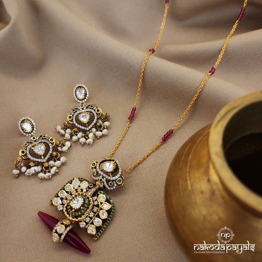 Pink Drop Moissanite Neckpiece With Earrings (Gn8506)