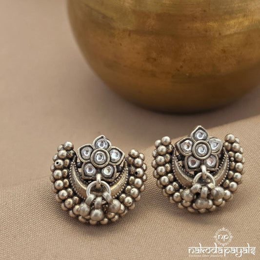 White Floral Ball Drop Studs (S4261)