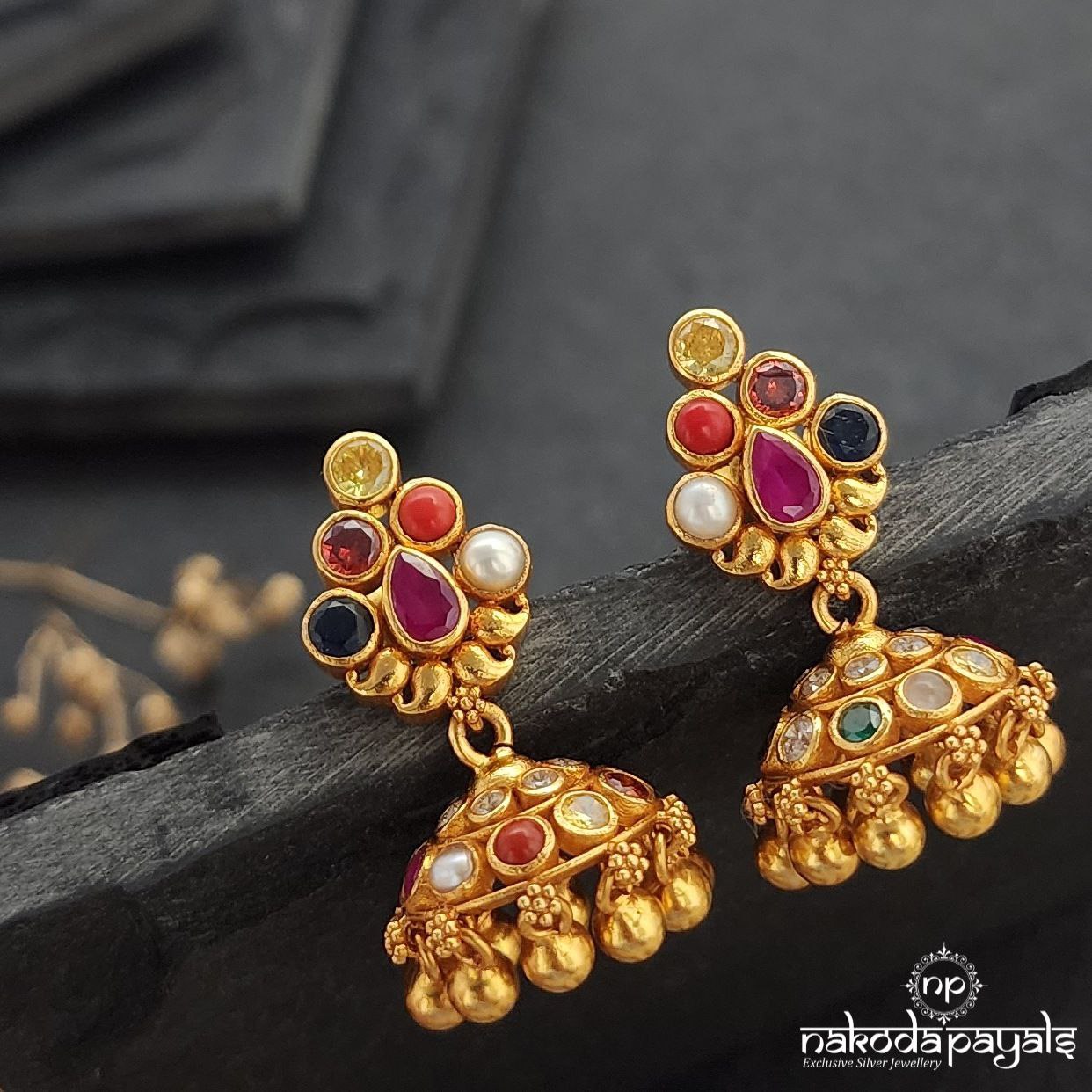 Navaratna Ball Drop Jhumka (Ge8829)