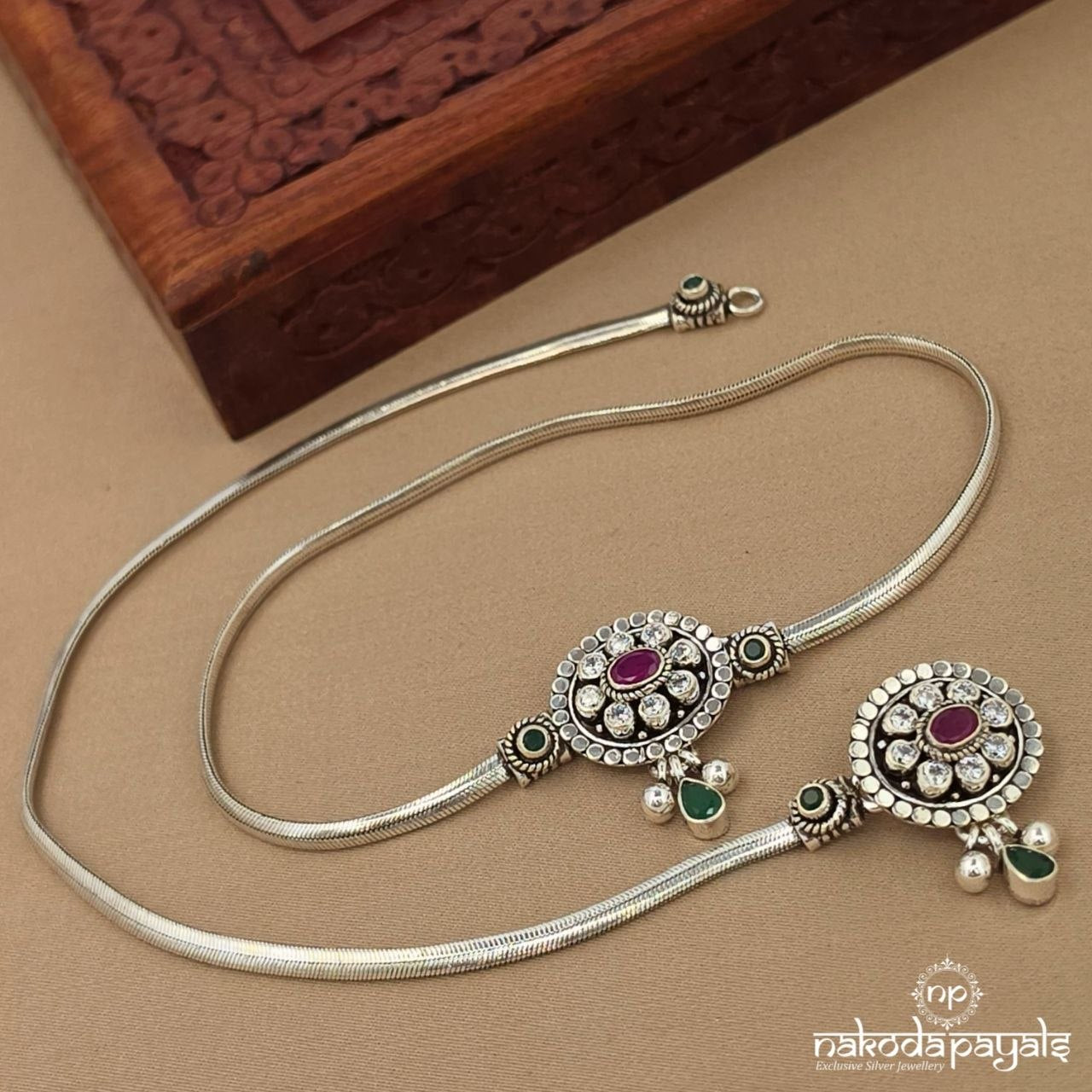 Green Drop Oxidised Anklet (A7003)