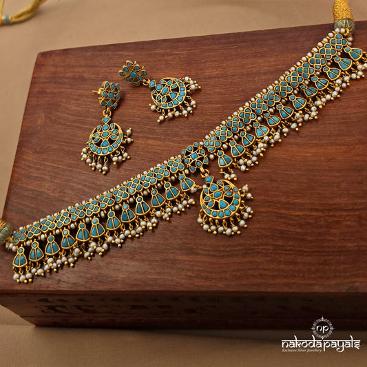 Turquoise Choker With Earrings (Gn10451)