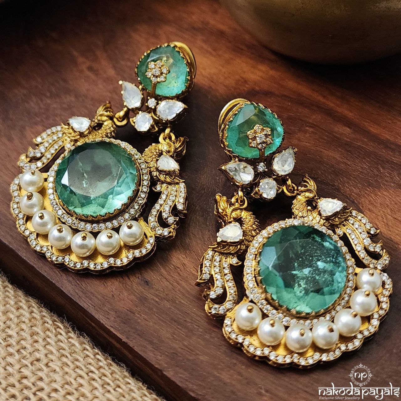 Twin Peacock Moissanite Neckpiece With Earrings (Gn8584)