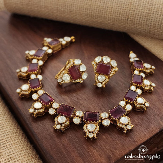 Rose Essence Moissanite Neckpiece With Earrings (Gn9020)