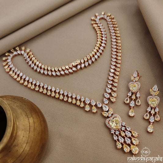 Yellow Heart Neckpiece With Earrings (St3439)