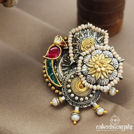 Pearled Kundan Dual Tone Finger Ring (F2864)