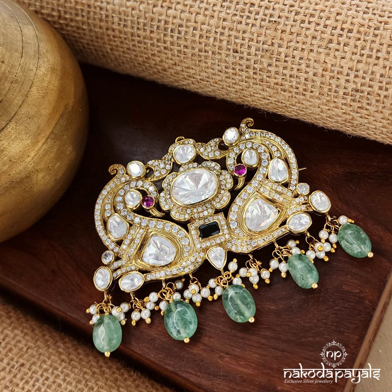 Twin Peacock Moissanite Brooch (St3500)