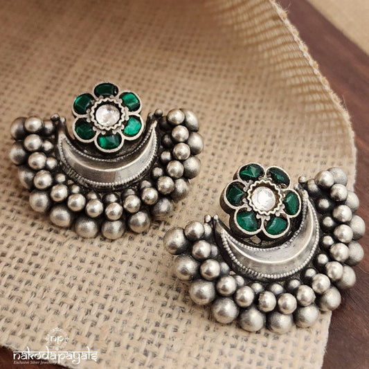 White Dot Green Kundan Haft Moon Chandbali (S3549)