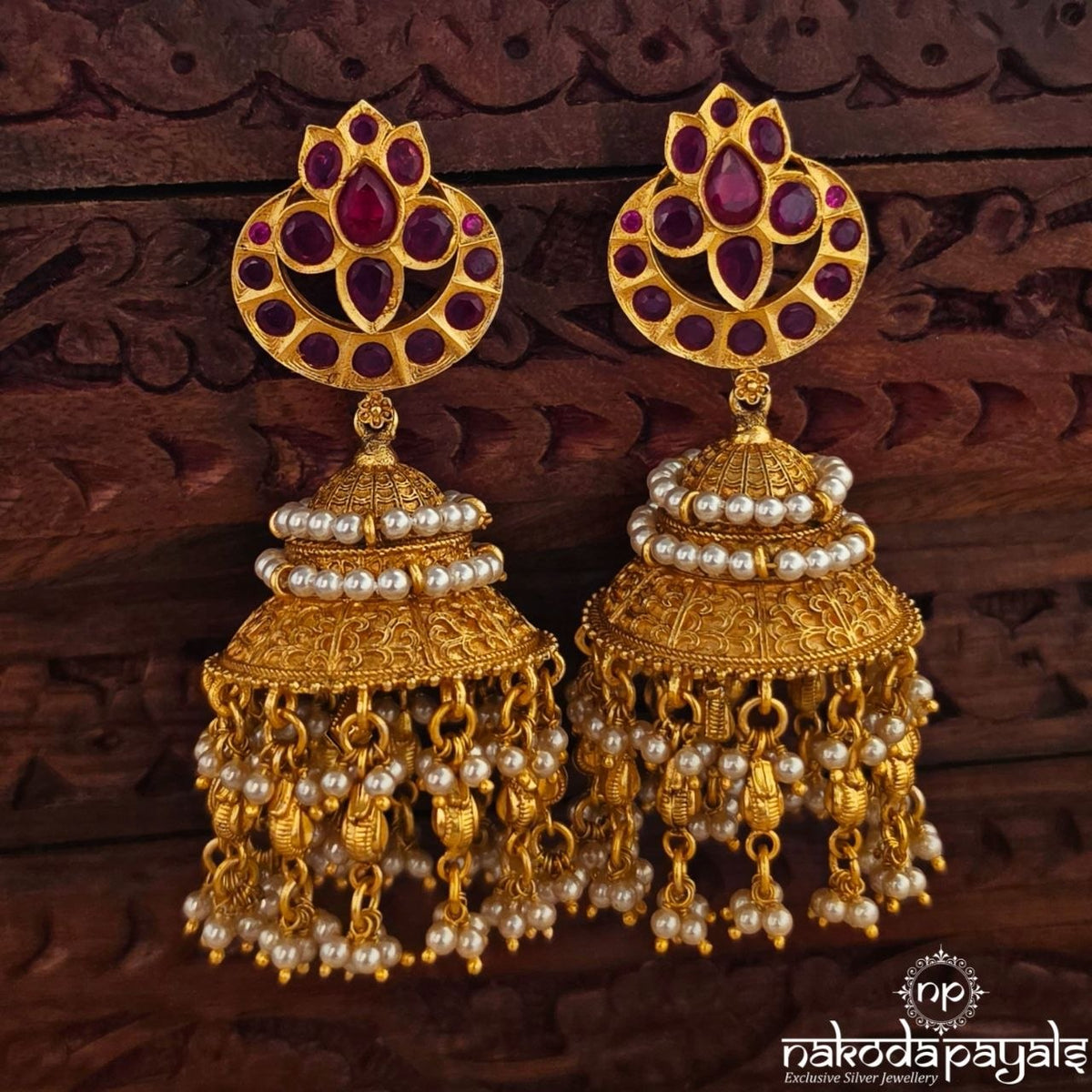 Pink Floral Pearl Jhumka (Ge11387)