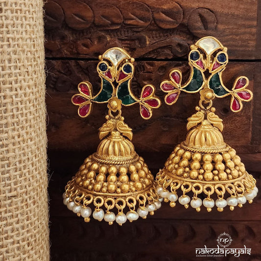 Pearl Kundan Bird Jhumka (Ge9907)