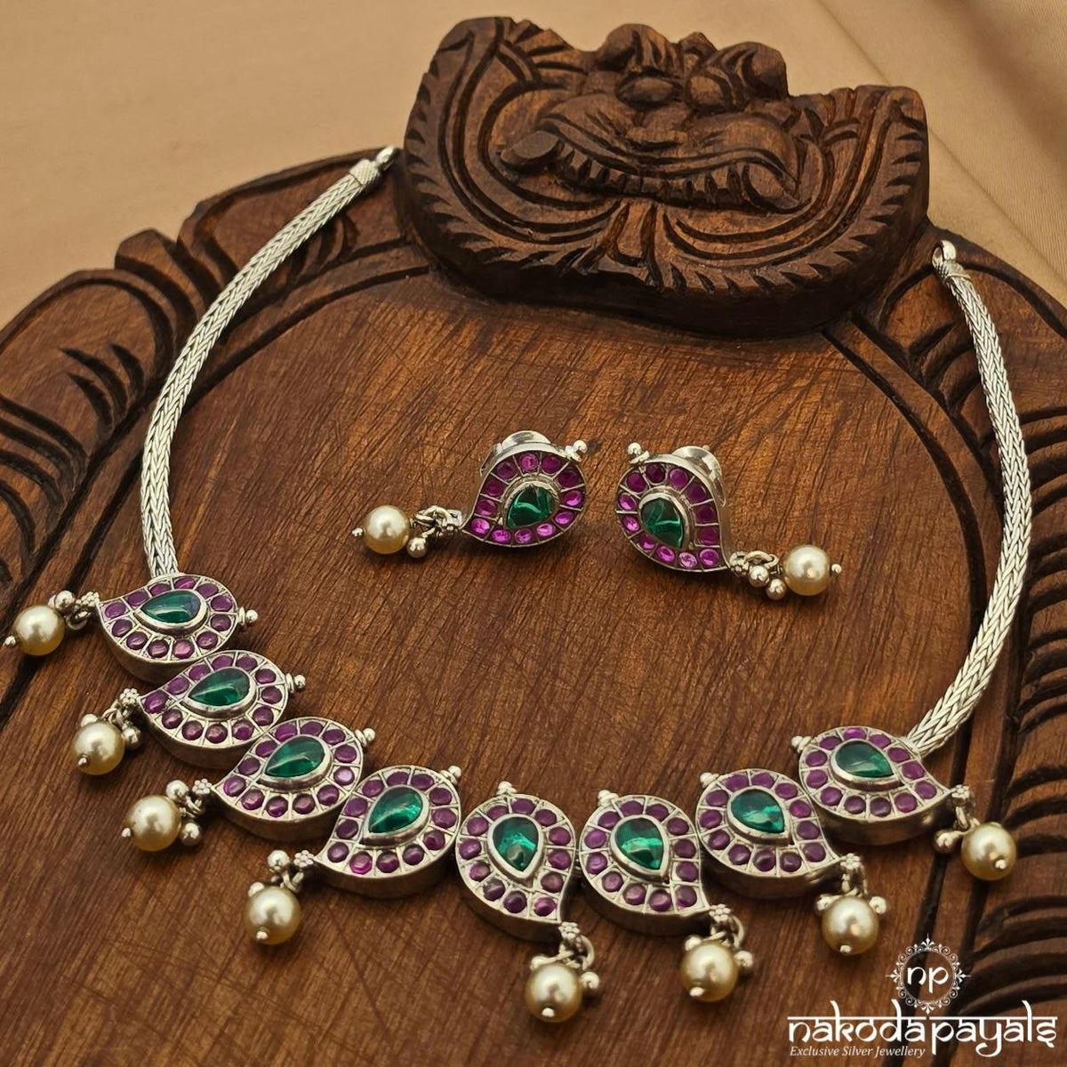 Pink Mango Pearl Neckpiece With Earrings (N12197)