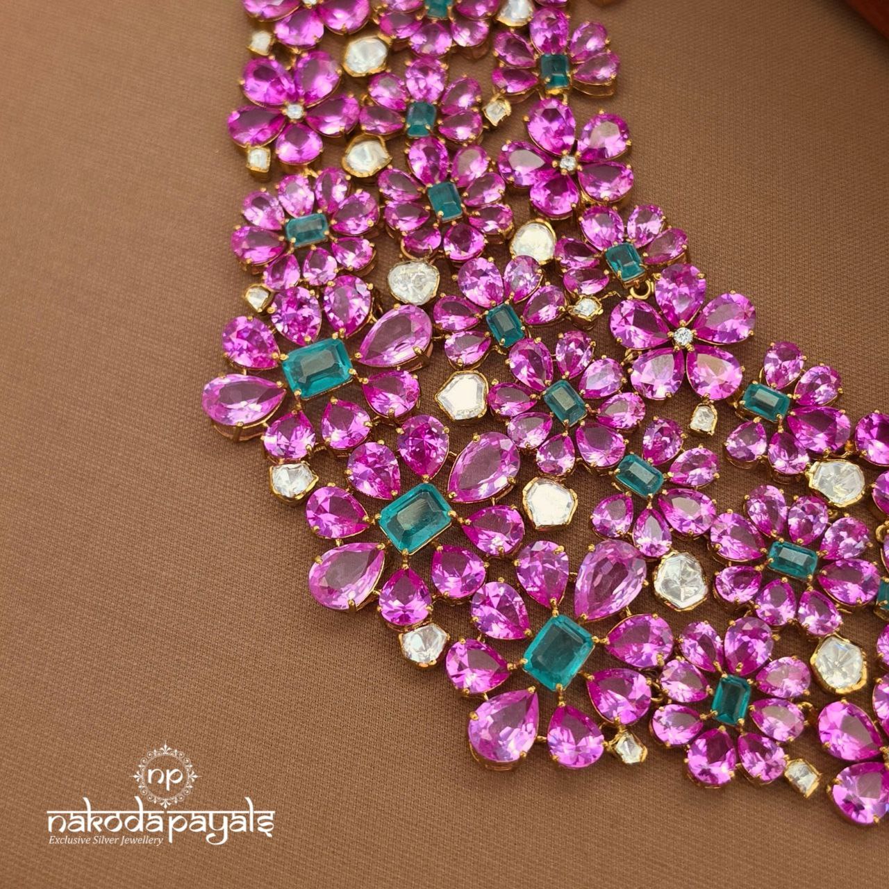 Glorious Pink Neckpiece With Earrings (Gn10043)