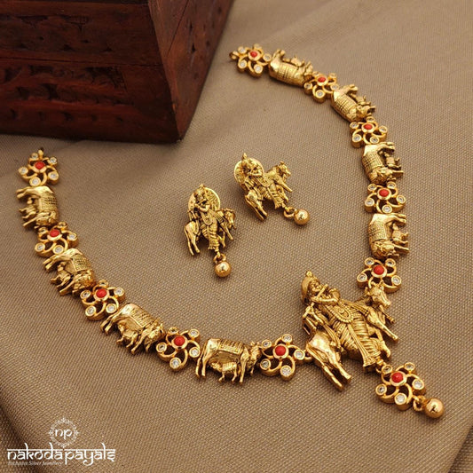 Krishna Coral Neckpiece With Earrings (Gn9997)