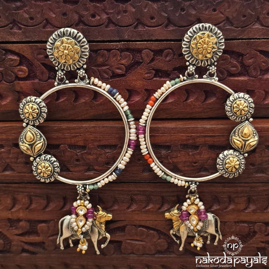 Cow Floral Pearly Dual Tone  Earrings (C4268)