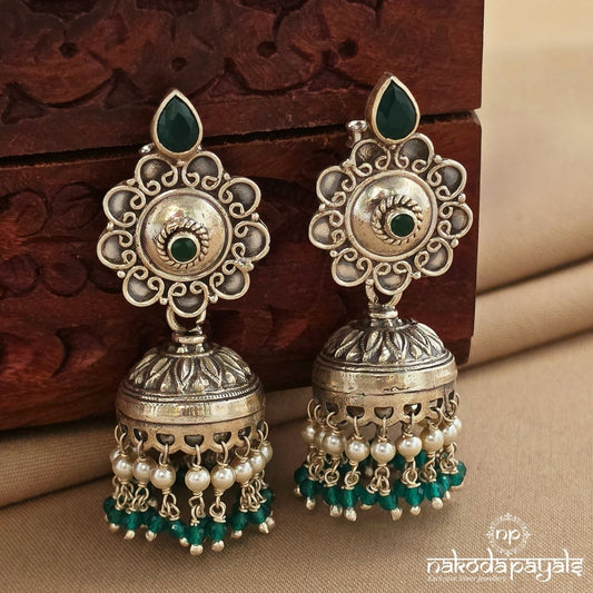 Green Pearl Floral Jhumka (J1755)