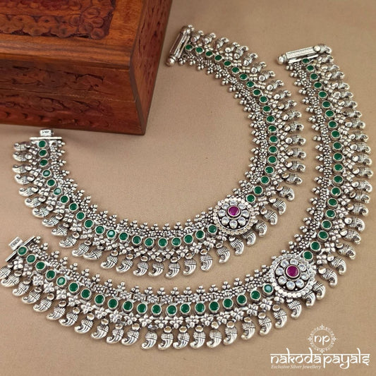 Green Mango Pink Dot Floral Anklets (A7055)