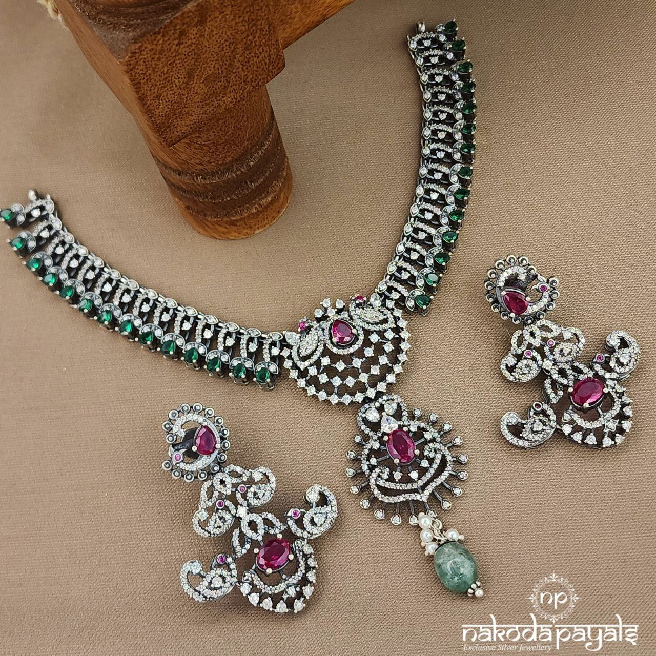 CZ MultiColor Neckpiece With Earrings (N11130)