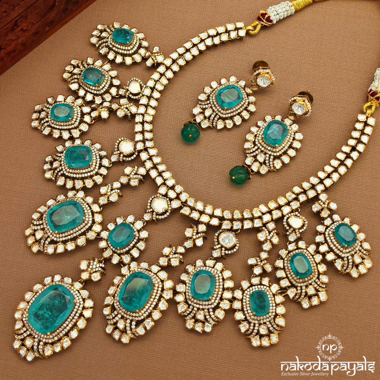 Glorious Green Neckpiece With Earrings (Gn10041)