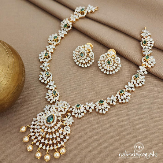 CZ Green Neckpiece With Earrings (Gn9628)