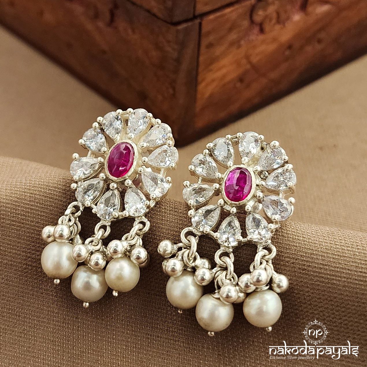 Oval Pink Pearled Studs (S3738)