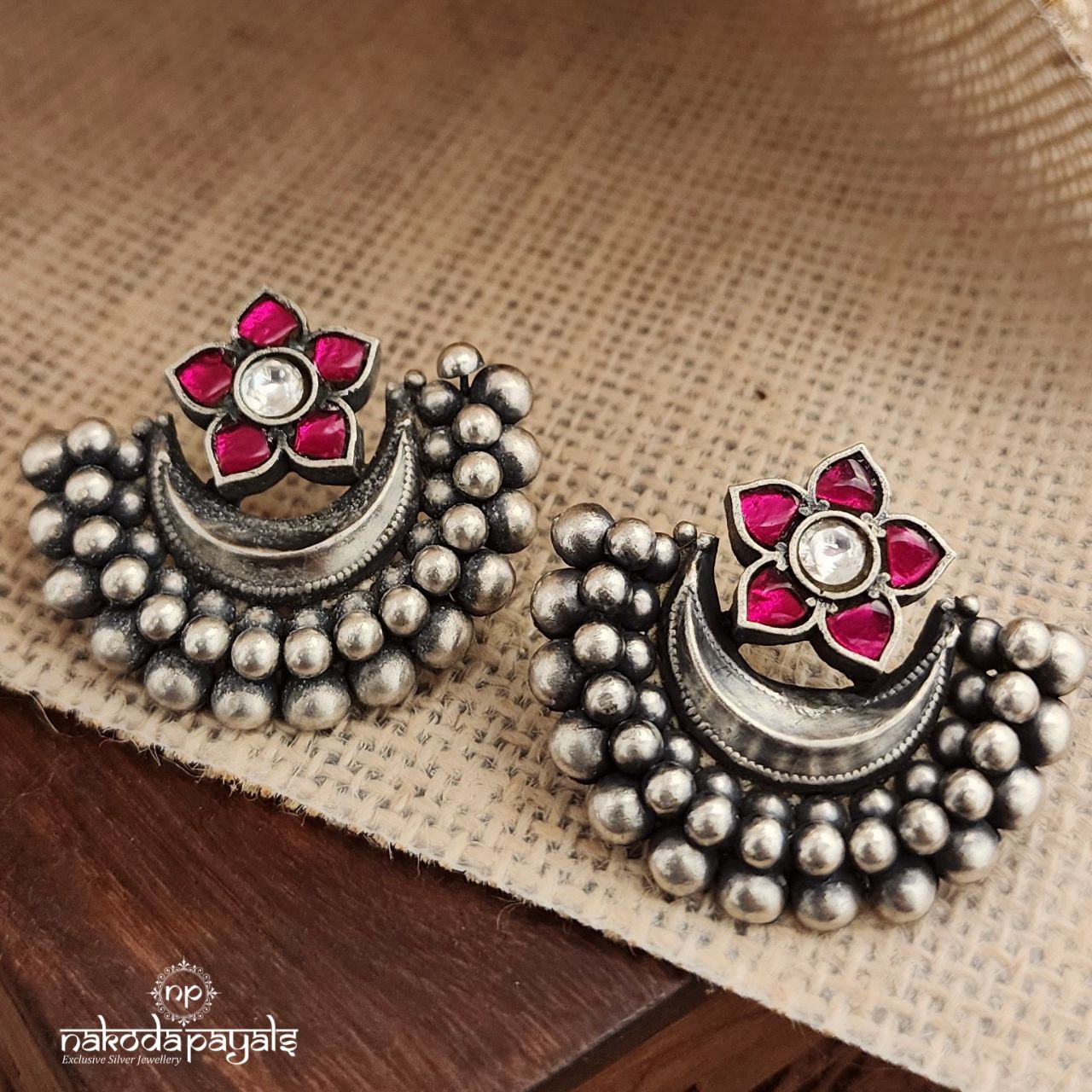 Pink Kundan Haft Moon Studs (S3548)