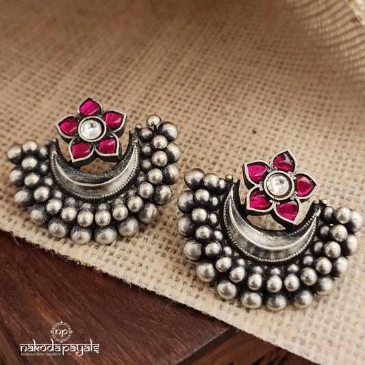 Pink Kundan Haft Moon Studs (S3548)