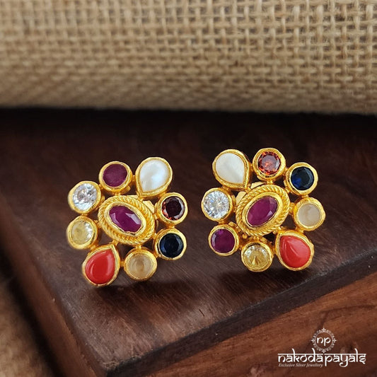 Navaratna Oval Pink Studs (Ge9344)