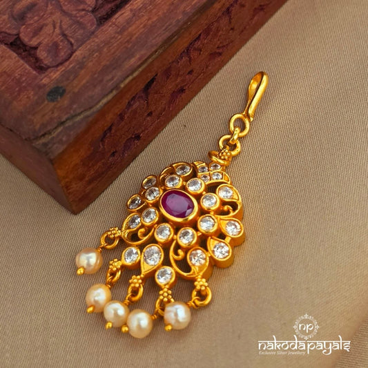 Oval Red Maang Tikka (Gm1160)