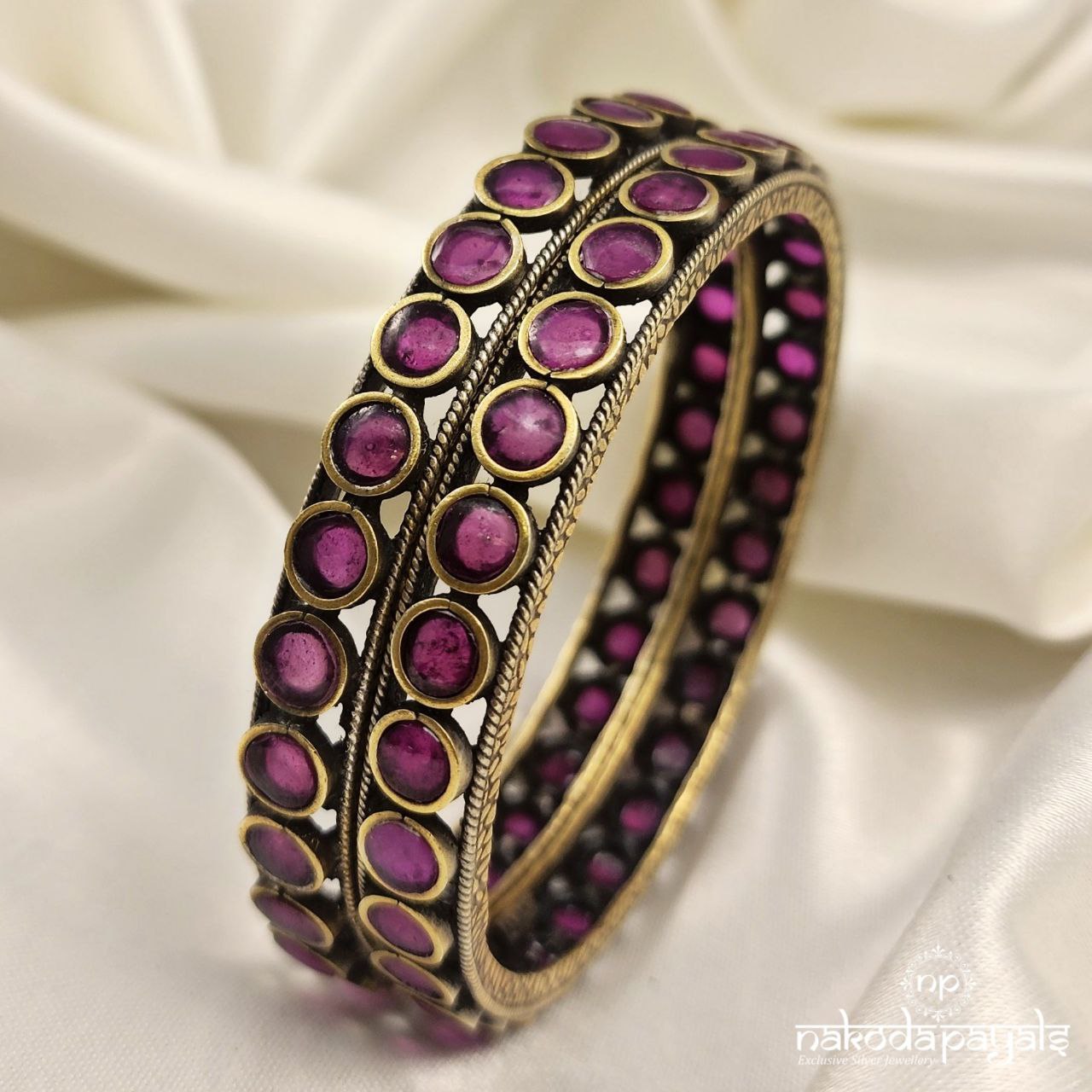 Dual Tone Pink Stamped Bangles (K5060)