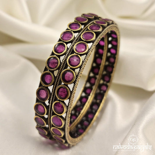 Dual Tone Pink Stamped Bangles (K5060)