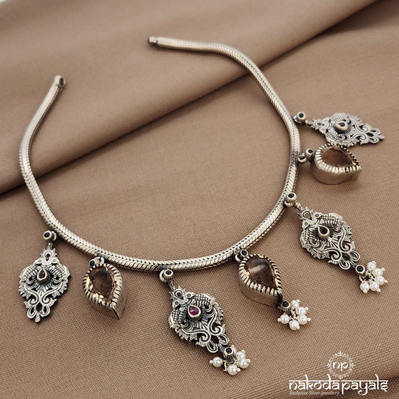 Twin Peacock Drop Neckpiece (N11347)