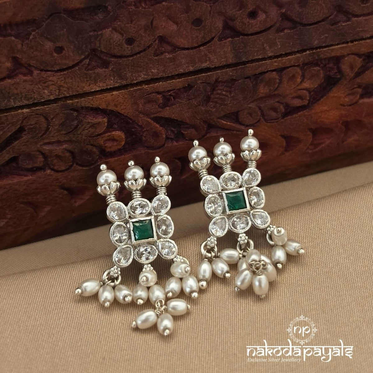 Squarish Green Pearl Studs (S4275)