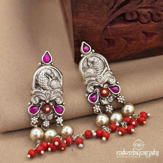 Coral Drop Peacock Studs (S4166)