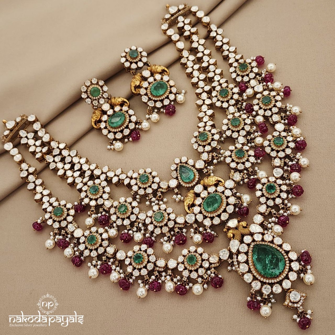 Grand Moissanite Neckpiece With Earrings (Gn9028)