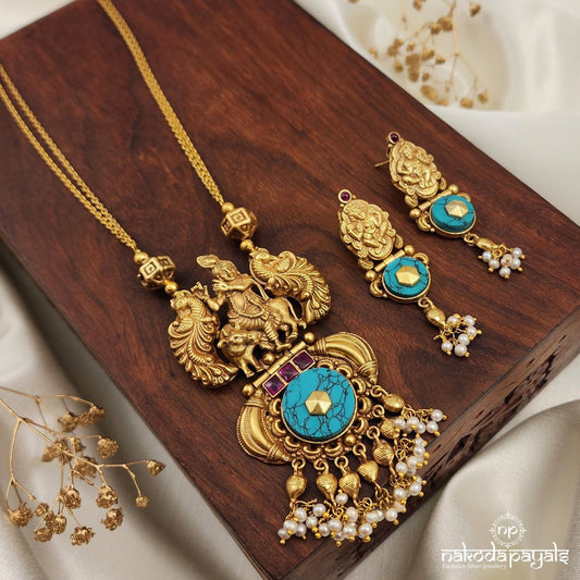 Krishnan Turquoise Neckpiece With Earrings (Gn8705)