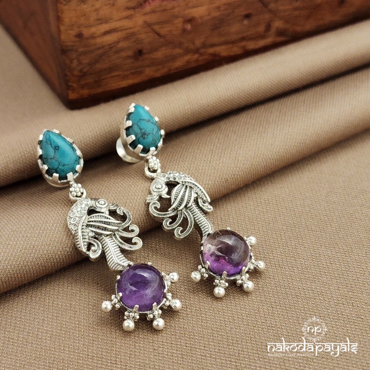 Turquoise Peacock Earrings (C3792)