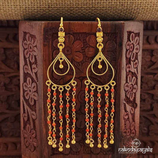 Coral Beads Floral Earrings (Ge9880)