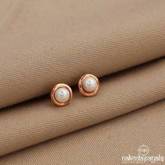 White Pearl Rose Gold Earrings (St4080)