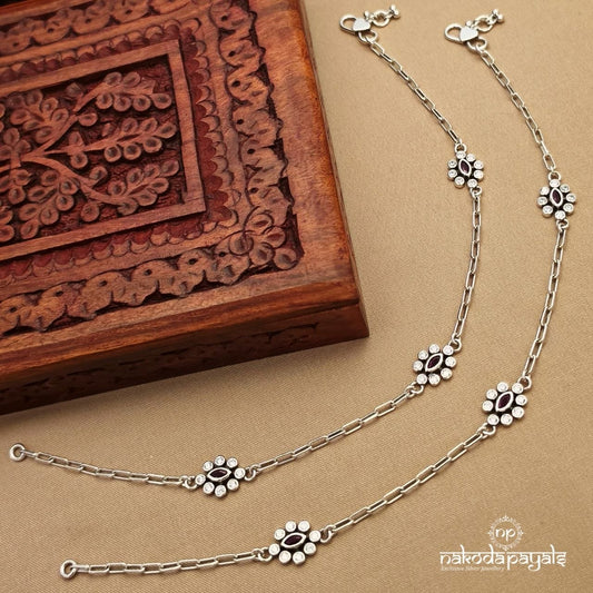Floral Link Oxidised Anklets (A6935)