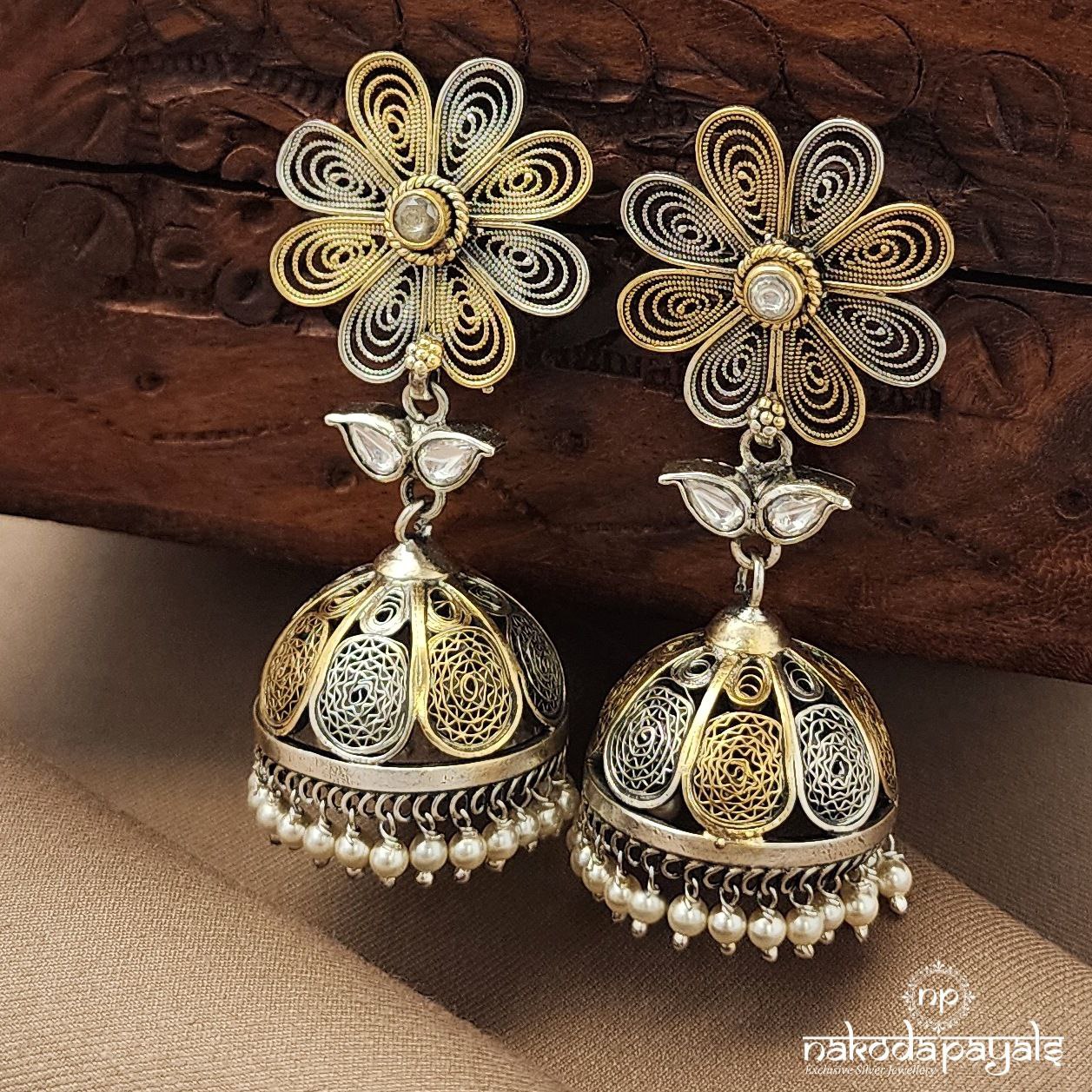 Spiral Flower Dual Tone Jhumka (J1447)